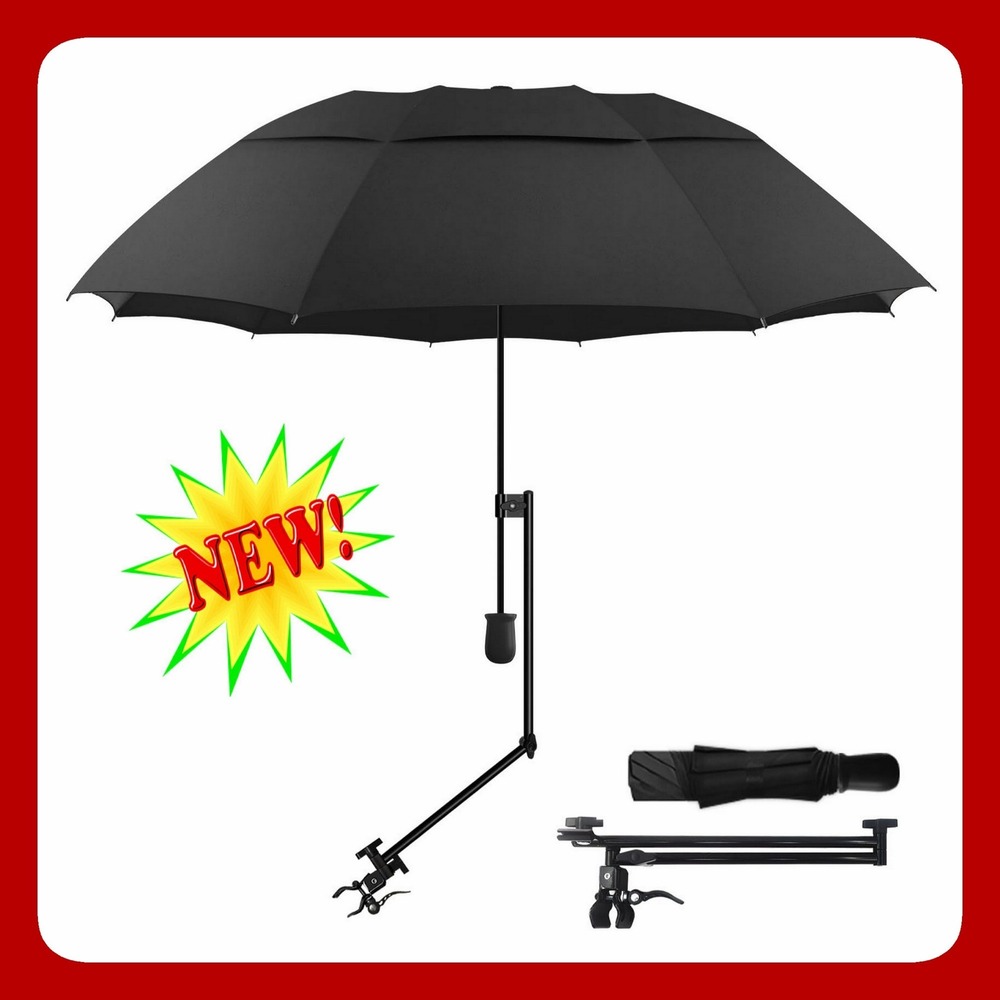 HOBVO Multi Purpose Shade Umbrella UPF 50 Clamp Mount Stroller Beach Black NEW